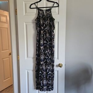 Pink Rose Black Halter Maxi Dress